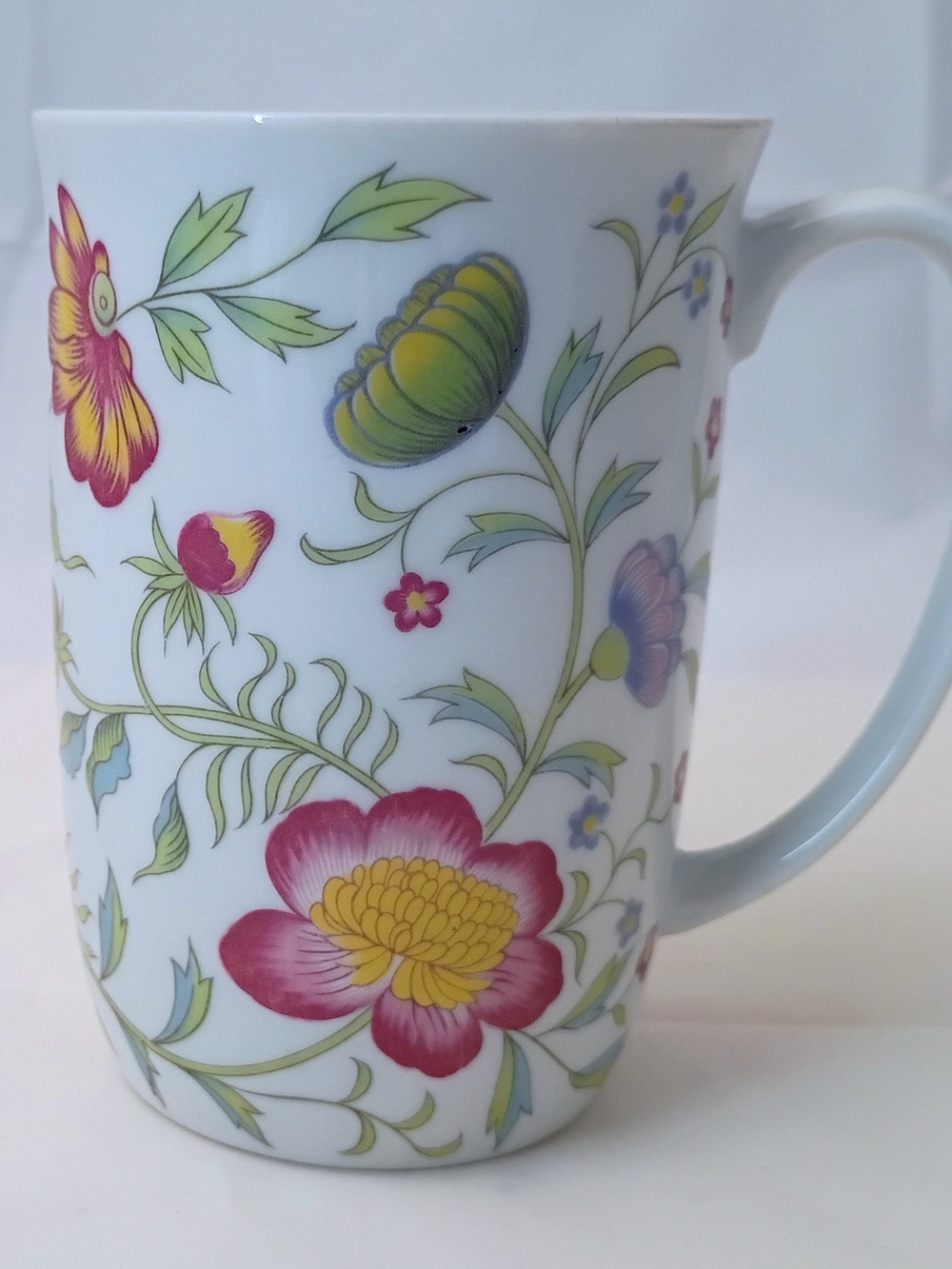 Vintage 80's Japanese White Floral Bone China Tea Cup w/ Pink & Yellow  READ